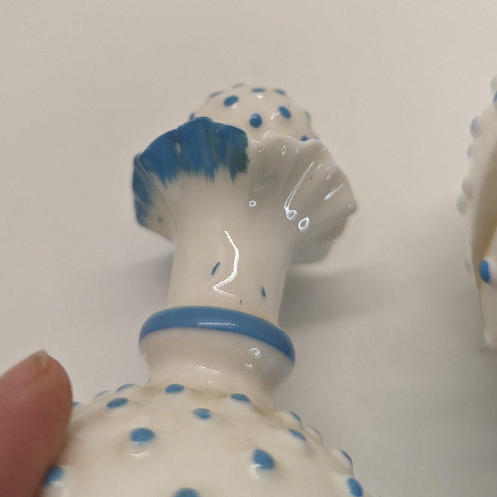 Vintage Blue & White Milk Glass Hobnail (2) Perfume + Trinket Box - Picture 9 of 12
